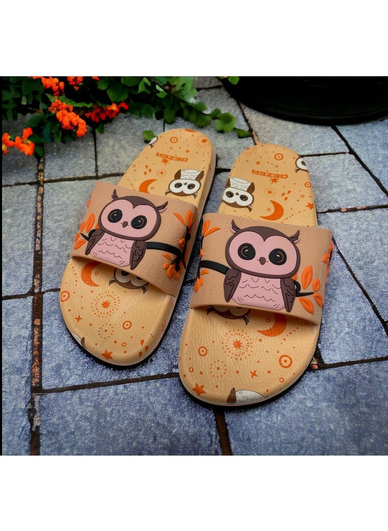 Gezer - Wandering Owl Detailed Non-Slip Plastic Pool Sea Bathroom Balcony Terrace Home and Street Slippers - Image 1