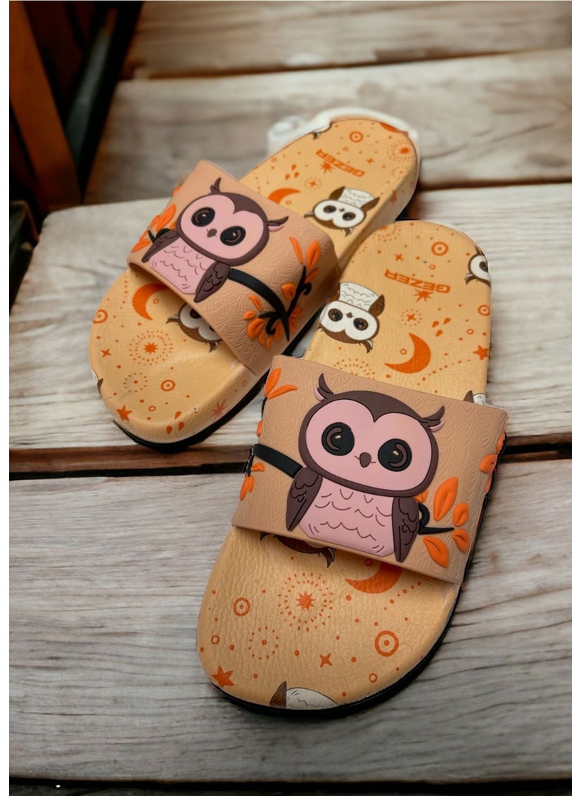 Gezer - Wandering Owl Detailed Non-Slip Plastic Pool Sea Bathroom Balcony Terrace Home and Street Slippers - Image 1