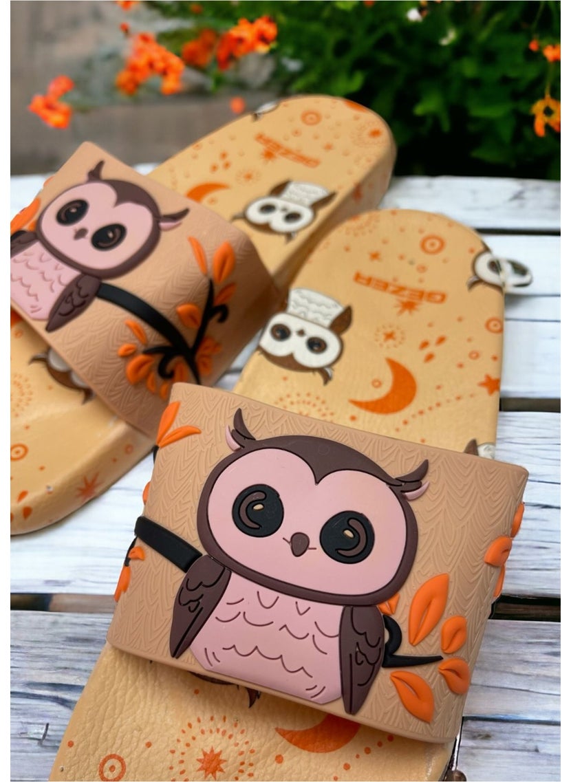 Gezer - Wandering Owl Detailed Non-Slip Plastic Pool Sea Bathroom Balcony Terrace Home and Street Slippers - Image 1