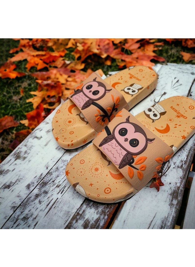 Gezer - Wandering Owl Detailed Non-Slip Plastic Pool Sea Bathroom Balcony Terrace Home and Street Slippers - Image 1