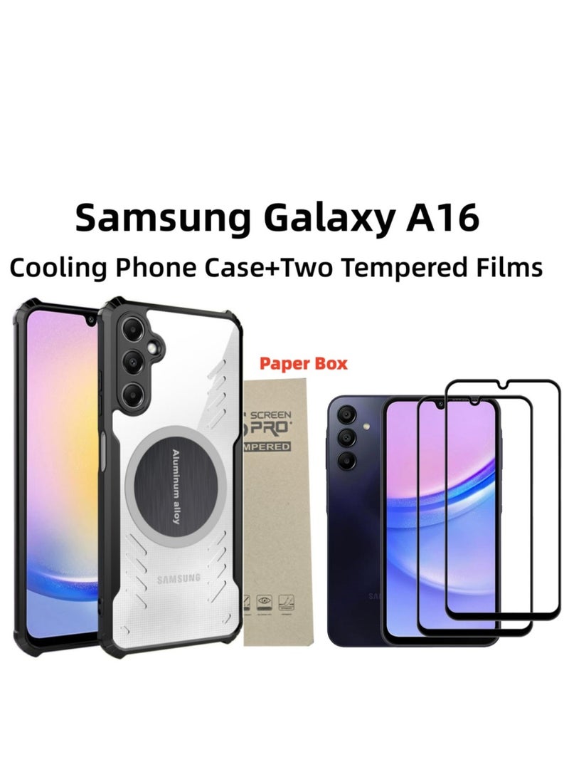 Fankalo [1+2 Sets] For Samsung Galaxy A16 Case & Screen Protector Magnetic Suction Car Phone Cover with Cooling and Anti Drop Function 2 Tempered Glass Screen Protector - Image 1