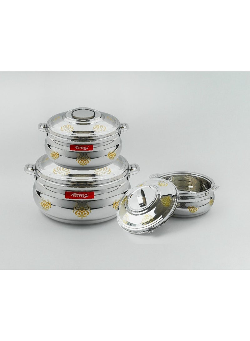 3-piece stainless steel food container set, multiple sizes: 3/4/6 liters