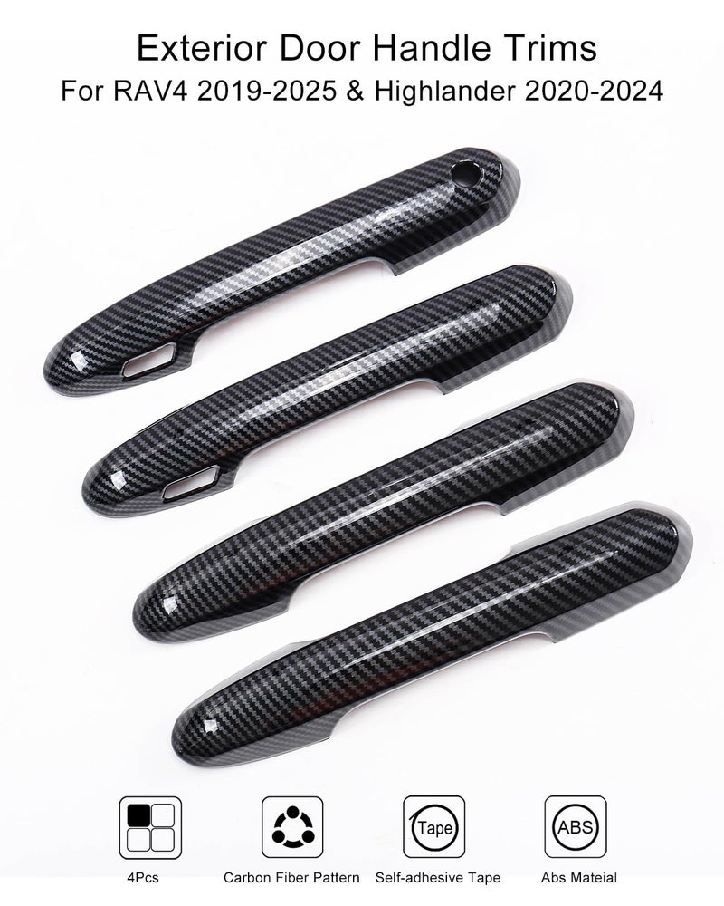 YAKANEY for Toyota RAV4 2019-2024 Door Handle Cover Trims, for Highlander 2020-2024 Carbon Fiber Grain Exterior Sporty Decorative Door Handle Strip Cover Molding Trims(with Smart Key Hole)- Carbon - Image 2