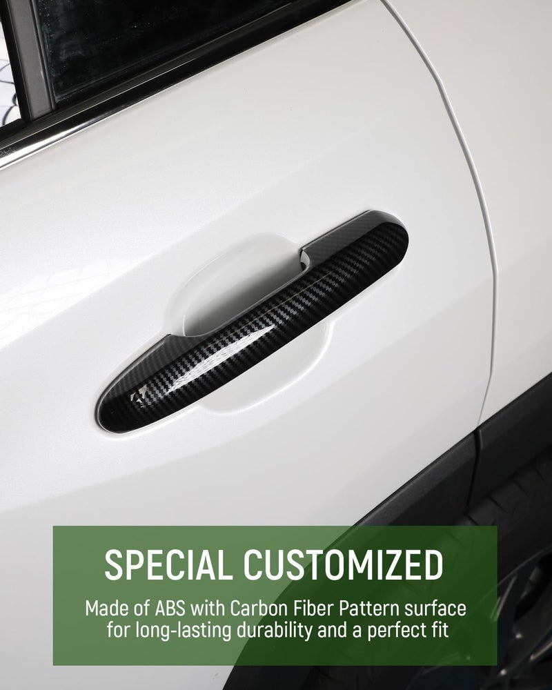 YAKANEY for Toyota RAV4 2019-2024 Door Handle Cover Trims, for Highlander 2020-2024 Carbon Fiber Grain Exterior Sporty Decorative Door Handle Strip Cover Molding Trims(with Smart Key Hole)- Carbon - Image 3