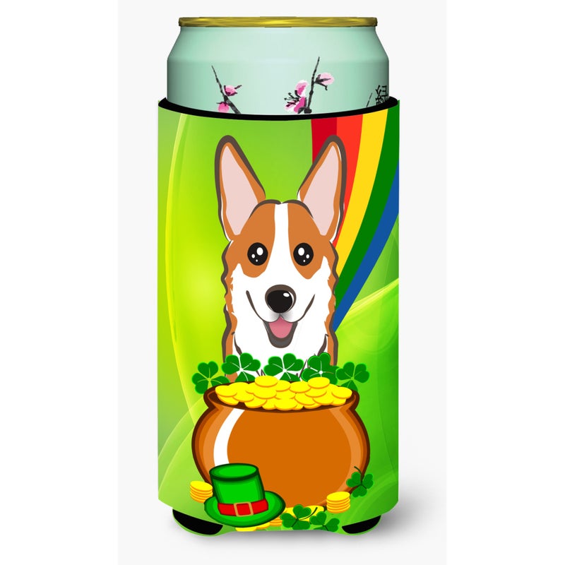 ""Caroline's Treasures BB1998TBC """"Red Corgi St. Patrick's Day"""" Tall Boy Hugger Koozie  Multicolor""