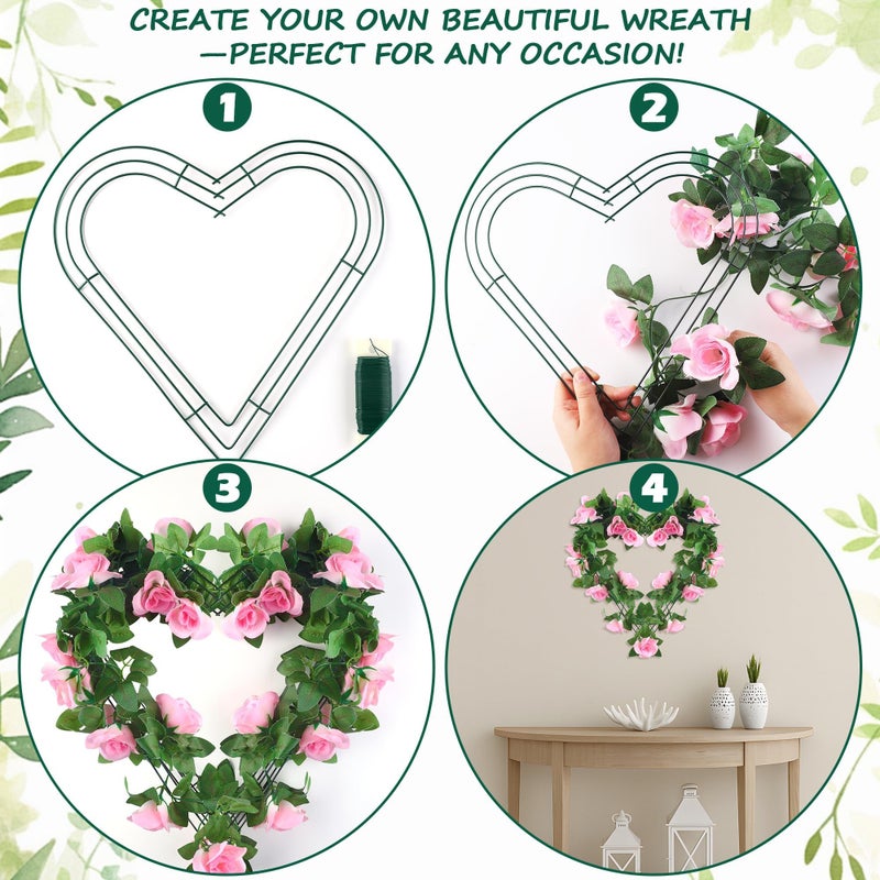 Fovths 2 Pack Heart Wreath Frame 12 Inch Dark Green Heart Shaped Metal Wreath Garland Wire Flower Wreaths for Valentine's Day, DIY Crafts, Wedding Party, Home Ceremony Decoration - Image 3