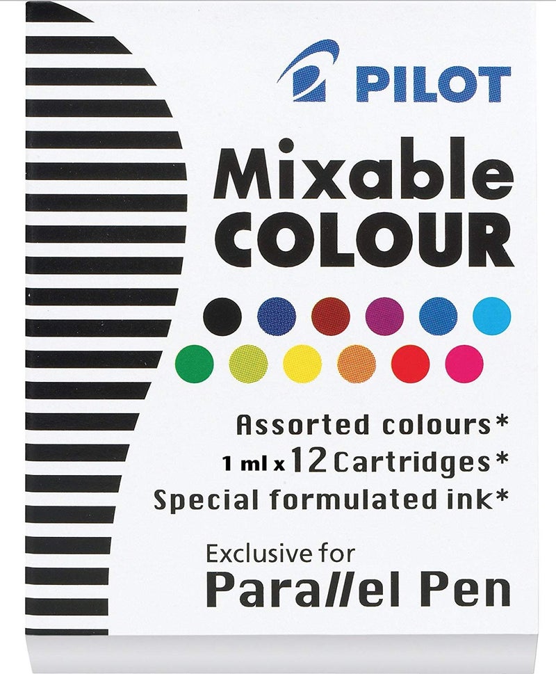 PILOT Parallel Mixable Color Ink Refills for Calligraphy Pens 12 Colors 12Pack 77312