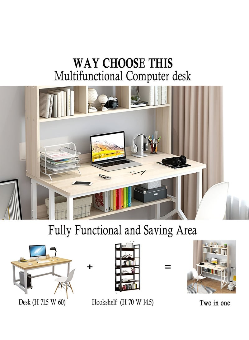 زويهاو طاولة كمبيوتر مع حامل كتب مكتب منزلي طاولة دراسة مع رف كتب 120 لتر 60 واط 141.5 ارتفاع سم - Image 3