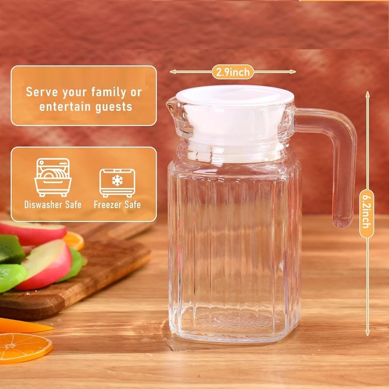 Premium Glass Water Pitcher with Handle, 500 ML Capacity, Ribbed Design, Carafe for Home, Office Pitcher for Serve Water, Milk, Cocktail (Clear) (3)  - Image 2