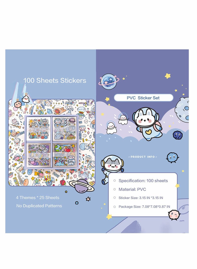 Excefore Cartoon Outer Space Stickers Set, 100 Sheets PVC Cute Cartoon Planets Sticker Set for Scrapbook Laptop Dairy Decoration Bullet Journals, 4 Themes Cartoon Animals Stickers - Image 4