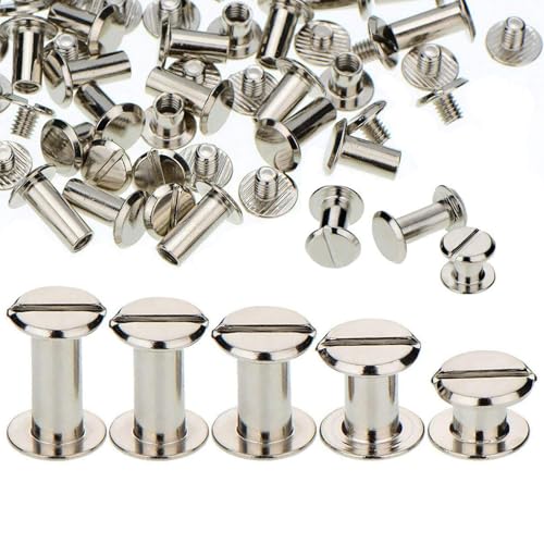 Teng Lang Chicago Screws Binding Screw Leather Screw Nail Rivet Button Solid Belt Tack - Silver M5x1/4, 3/8, 1/2, 9/16,11/16 Inches - Image 1