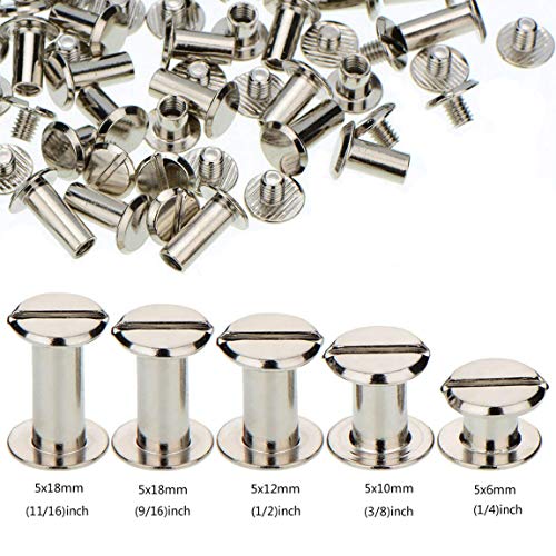 Teng Lang Chicago Screws Binding Screw Leather Screw Nail Rivet Button Solid Belt Tack - Silver M5x1/4, 3/8, 1/2, 9/16,11/16 Inches - Image 2