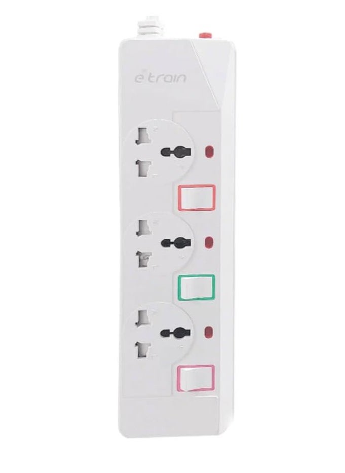 Etrain ETrain PS073 Power Strip with 3 European Ports Length 1.5 m with On-Off Switch 16A - White  - Image 1