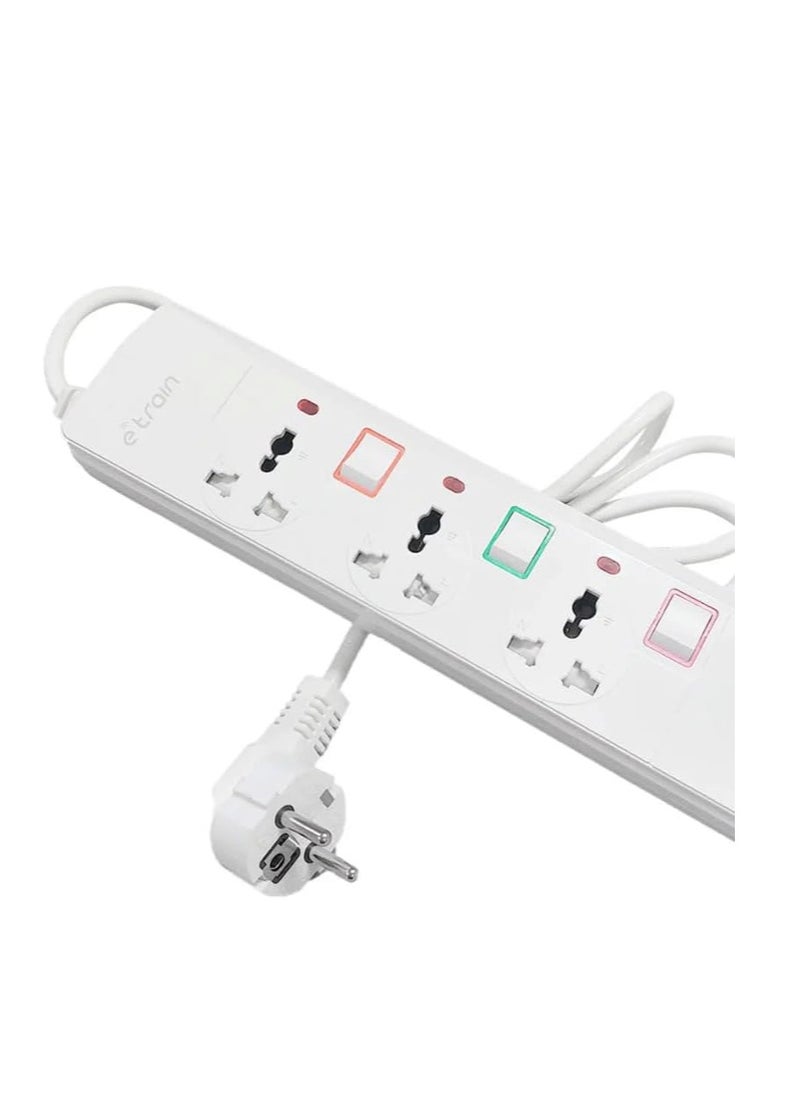 Etrain ETrain PS073 Power Strip with 3 European Ports Length 1.5 m with On-Off Switch 16A - White  - Image 2