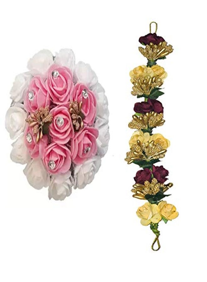 Arooman™ Full Juda Bun Hair Flower Gajra and gajra Combo for Wedding and Party For Girls/Women Multi Color - Image 1