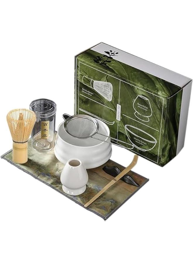 هوكور مجموعة خفاقة ماتشا مكونة من 7 قطع من دوركو تتضمن مضرب ماتشا ووعاء ومنخل ماتشا وحامل خفق الماتشا وقطعة قماش للشاي وملعقة ماتشا وحامل مغرفة، مجموعة ماتشا هدية لمحبي شاي الماتشا (ابيض) - Image 1