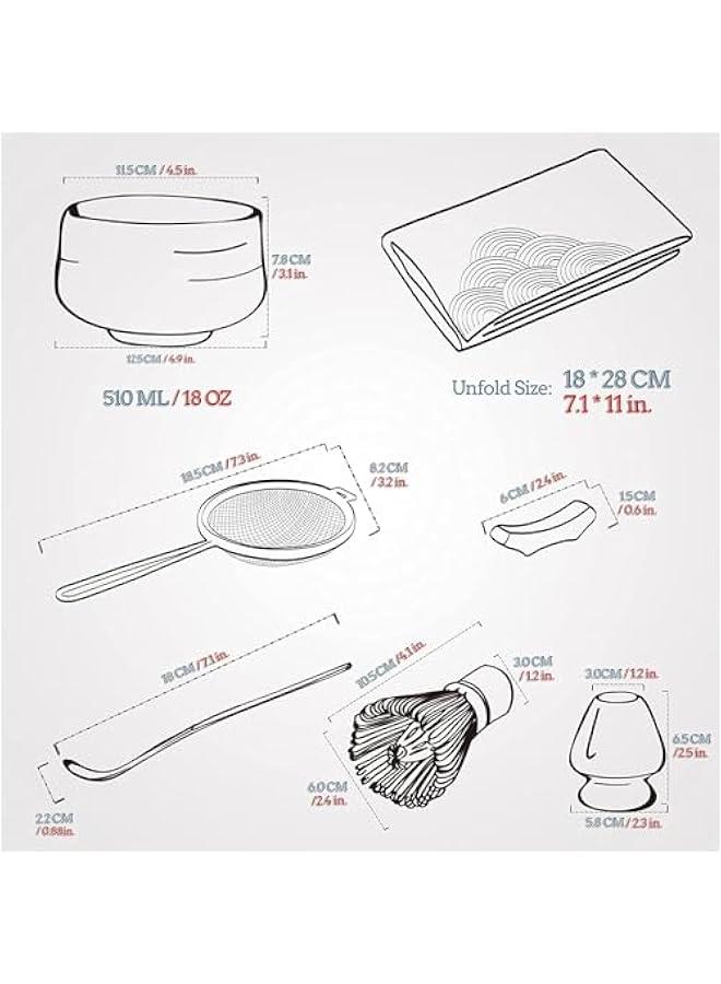 هوكور مجموعة خفاقة ماتشا مكونة من 7 قطع من دوركو تتضمن مضرب ماتشا ووعاء ومنخل ماتشا وحامل خفق الماتشا وقطعة قماش للشاي وملعقة ماتشا وحامل مغرفة، مجموعة ماتشا هدية لمحبي شاي الماتشا (ابيض) - Image 4
