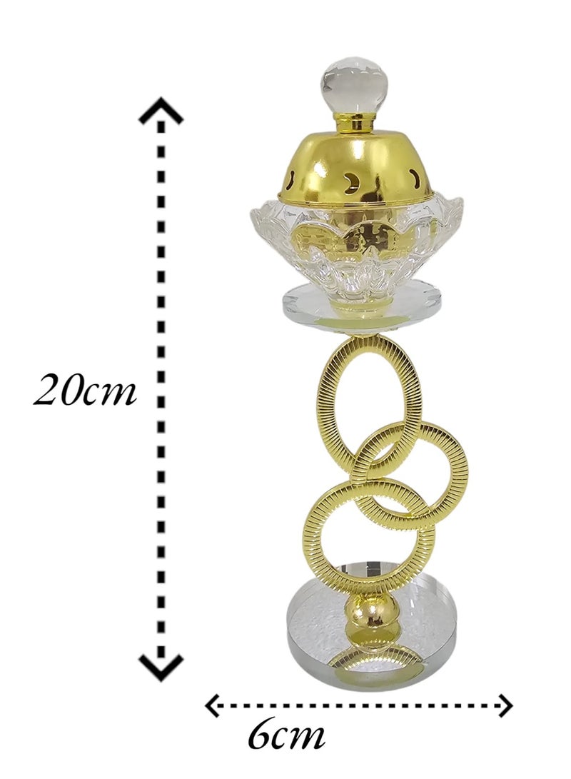 Crystal Incense Burner With Becorative Rings And Golden Cover  - Image 3