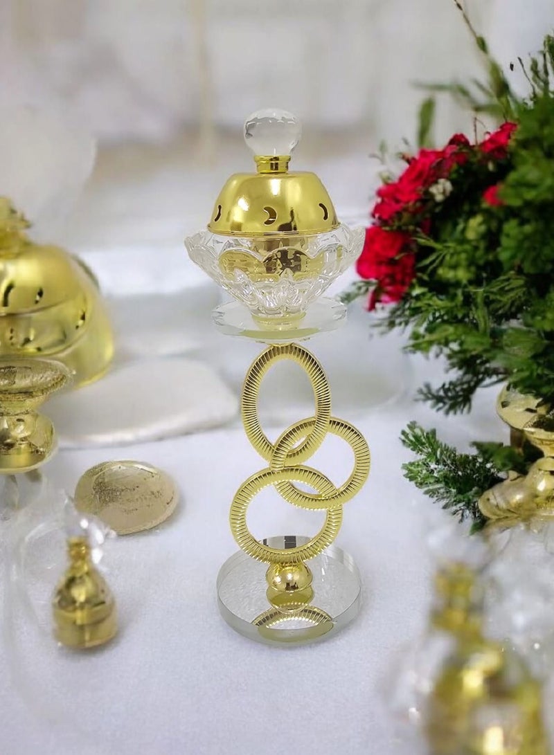 Crystal Incense Burner With Becorative Rings And Golden Cover  - Image 2