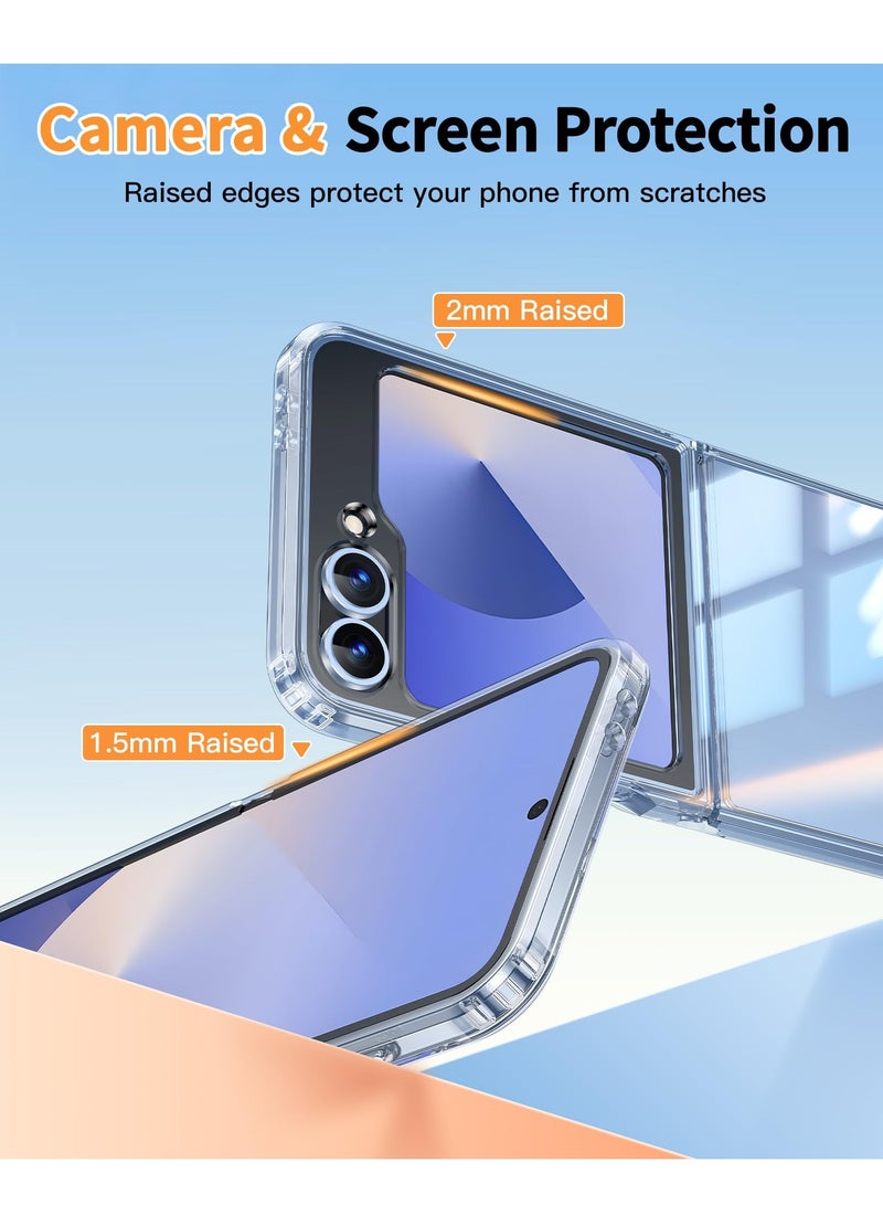 بورتوني غطاء حماية لهاتف سامسونج جالاكسي Z فليب 6 مضاد للأصفر، نحيف وشفاف وصلب من البولي كربونات، غطاء حماية متوافق مع الشحن اللاسلكي لهاتف Z Flip 6 2024 - Image 3