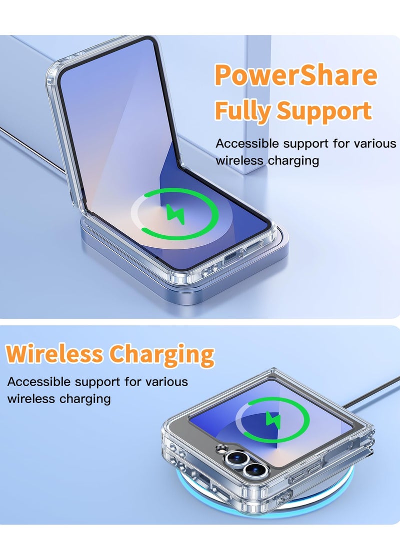 بورتوني غطاء حماية لهاتف سامسونج جالاكسي Z فليب 6 مضاد للأصفر، نحيف وشفاف وصلب من البولي كربونات، غطاء حماية متوافق مع الشحن اللاسلكي لهاتف Z Flip 6 2024 - Image 5