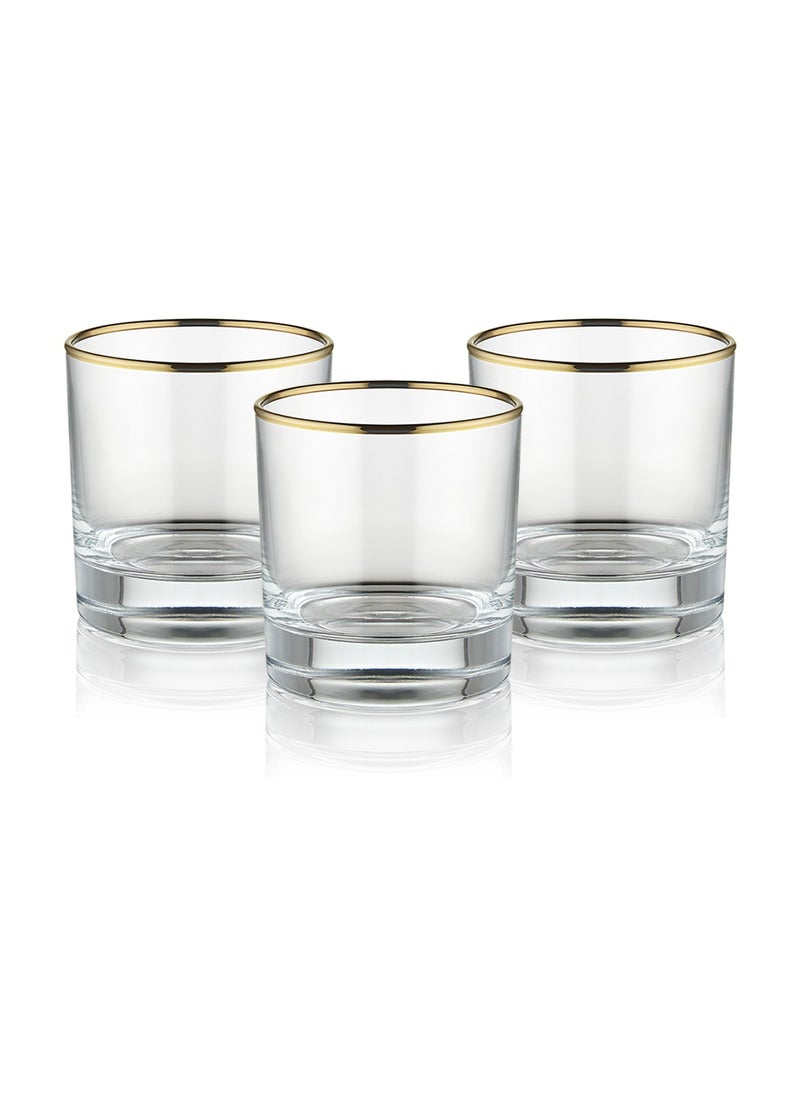 BLACKSTONE Set of 3 Short Gold Rim Tumblers Glass Double Old Fashioned Rocks Glass 300ML  Made In Turkey  - Image 1