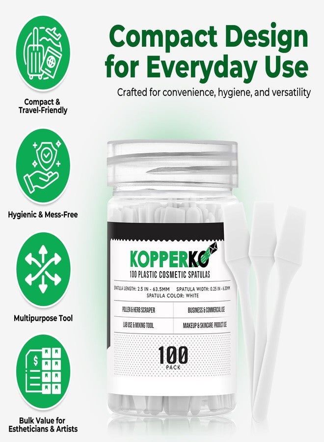 Kopperko Mini Skin Care Spatula (2.5", 100 Pack) - Small Spatula for Makeup, Creams & Crafts | Makeup Applicator for Mixing, Cosmetic, Face Mask | Disposable Cosmetic Applicators | White - Image 2