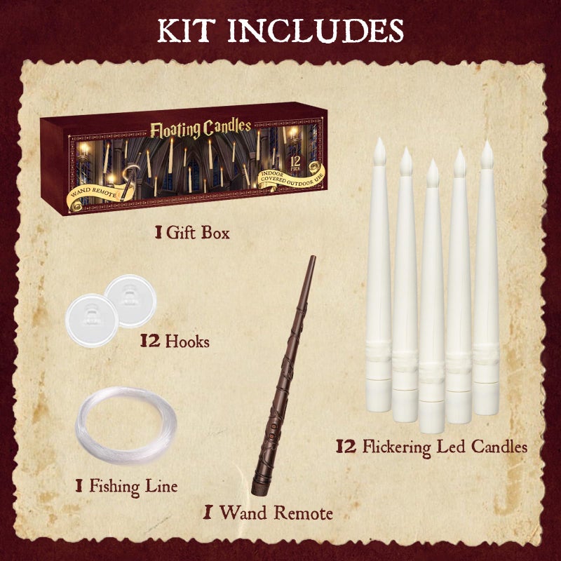 ORIENTAL CHERRY Halloween Decorations - Floating Candles with Wand - 12 Pcs Magic Flickering Warm Light Flameless Floating LED Candle Christmas Decor - Stocking Stuffers for Indoor Classroom Bedroom Party - Image 2