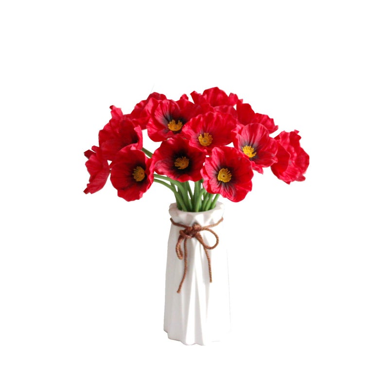 Mandys PU Red Poppy Artificial Flowers 10 Stems 116 Realistic Faux Flowers for Thanksgiving and Christmas Decorations Wedding Centerpiece Home Decor DIY Arrangements