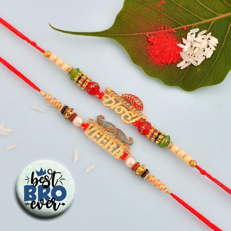ascension Kanha Veera Designer Pair Rakhi For Brother Sister Raksha Bandhan Gift Band Moli Bracelet Rakhi for Brother Bhaiya With Roli Tilak With Best Brother Fridge magnetPack of 2 - Image 1