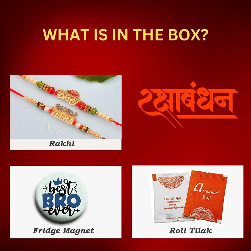 ascension Kanha Veera Designer Pair Rakhi For Brother Sister Raksha Bandhan Gift Band Moli Bracelet Rakhi for Brother Bhaiya With Roli Tilak With Best Brother Fridge magnetPack of 2 - Image 5