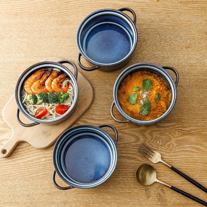 KOOV Porcelain Soup Bowls With Handles  Microwave Safe Large 24 Ounce for Cereal Stew French Onion  Reactive Glaze Set of 4 Nebula Blue - Image 5