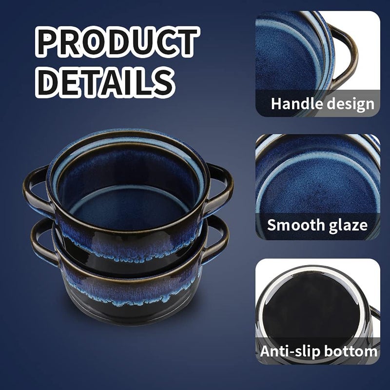 KOOV Porcelain Soup Bowls With Handles  Microwave Safe Large 24 Ounce for Cereal Stew French Onion  Reactive Glaze Set of 4 Nebula Blue - Image 2