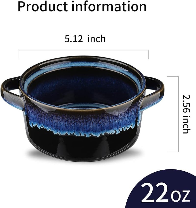 KOOV Porcelain Soup Bowls With Handles  Microwave Safe Large 24 Ounce for Cereal Stew French Onion  Reactive Glaze Set of 4 Nebula Blue - Image 3