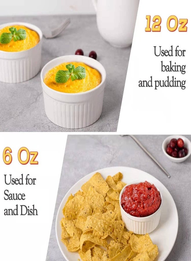 AKDC Delling 12 Pack Ramekins, 12 Oz X 6, 6 Oz X 6 Souffle Dishes Ceramic Ramekins Bowls, Creme Brulee Ramekins Oven Safe, Ramekins Bowls Creme Brulee Set For Baking, Pudding, Ice Cream, Dessert, Snacks - Image 1