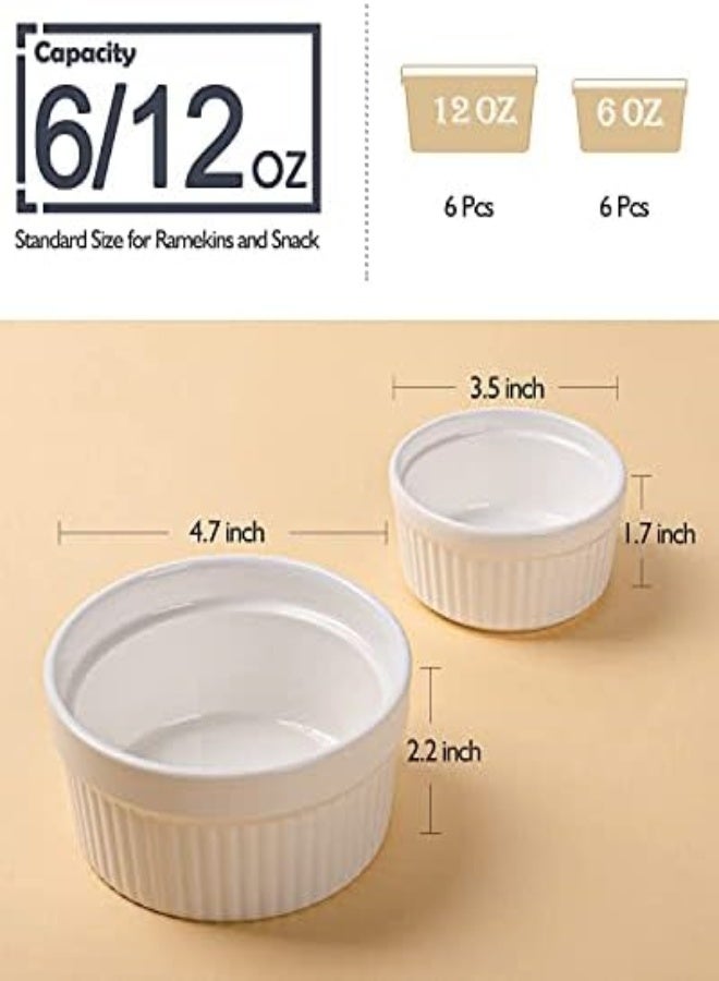 AKDC Delling 12 Pack Ramekins, 12 Oz X 6, 6 Oz X 6 Souffle Dishes Ceramic Ramekins Bowls, Creme Brulee Ramekins Oven Safe, Ramekins Bowls Creme Brulee Set For Baking, Pudding, Ice Cream, Dessert, Snacks - Image 3