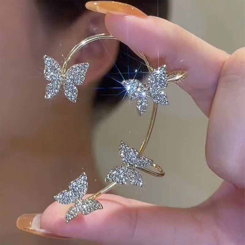 DOLLESS Butterfly Ear Cuffs Earrings Rhinestone Butterfly Ear Wrap No Piercing Ear Cuff Clip On Earrings for Women (Gold) - Image 2
