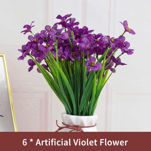 Loyanger 6 Bundles Artificial Violet Flowers, Fake Silk Flowers Spring Decor, UV Resistant Faux Plants, No Fade Faux Greenery for Indoor Outdoor Home Garden Wedding Decor(Color:Purple) - Image 3