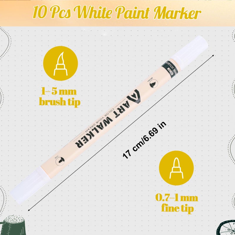 Thboxes 10 Pack White Paint Markers, Dual-Tip Acrylic Paint Pen Fine Tip and Brush Tip Markers for Fabric Wood Metal Rock Glass Plastic Canvas School Supplies Art Supplies - Image 2