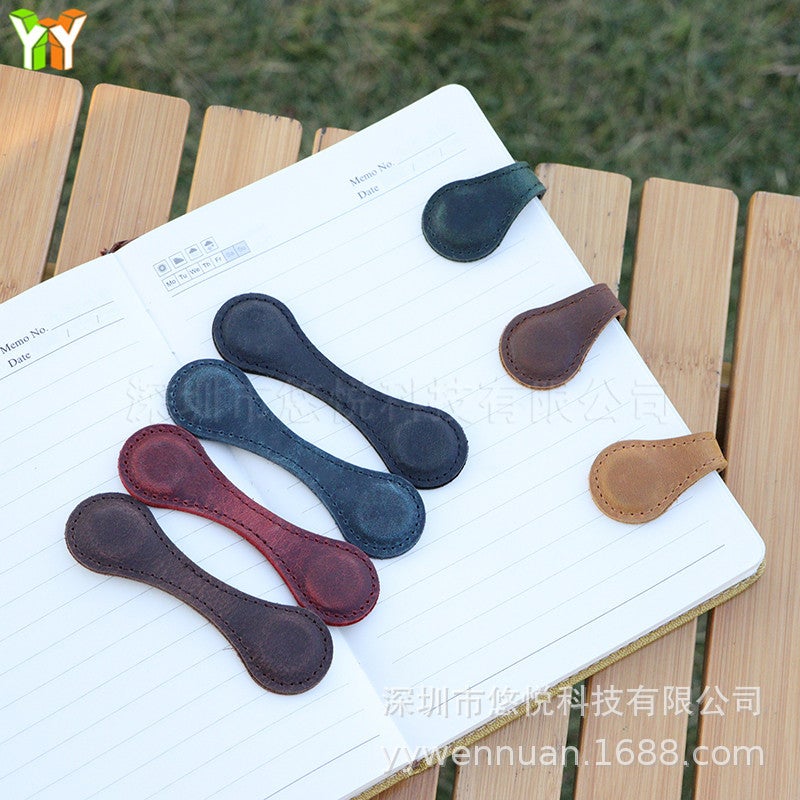 Spot Retro Cowhide Magnetic Bookmarks For Reading And Writing Preparation Magnetic Positioning Logo Cowhide Bookmarks - Image 3
