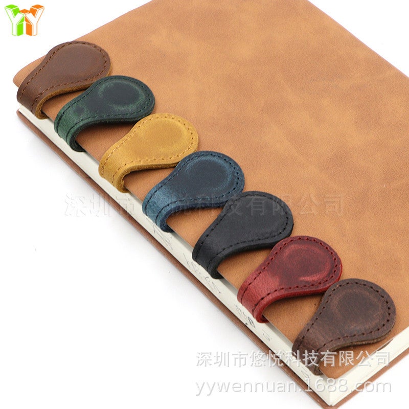 Spot Retro Cowhide Magnetic Bookmarks For Reading And Writing Preparation Magnetic Positioning Logo Cowhide Bookmarks - Image 2