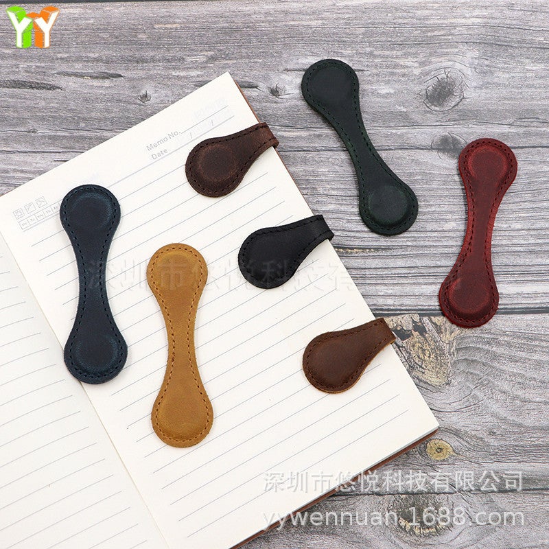 Spot Retro Cowhide Magnetic Bookmarks For Reading And Writing Preparation Magnetic Positioning Logo Cowhide Bookmarks - Image 5
