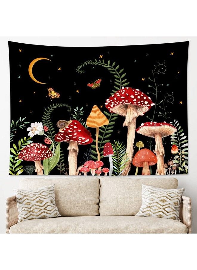 LB Mushroom Tapestry Colorful Butterfly Tapestry Wall Hanging Moon And Star Black Wall Tapestry For Bedroom Aesthetic Green Plant Botanical Tapestry For Living Room College Dorm Decor 60Wx40H Inch  - Image 1