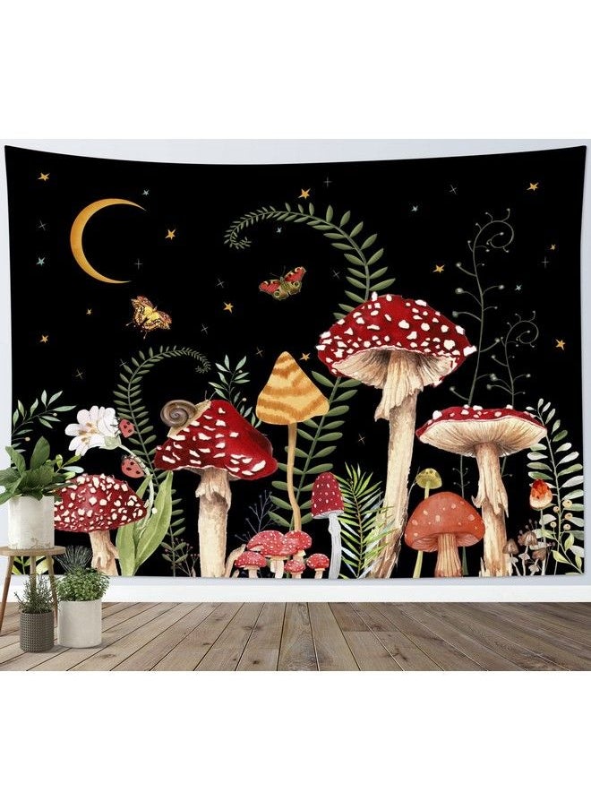LB Mushroom Tapestry Colorful Butterfly Tapestry Wall Hanging Moon And Star Black Wall Tapestry For Bedroom Aesthetic Green Plant Botanical Tapestry For Living Room College Dorm Decor 60Wx40H Inch  - Image 3