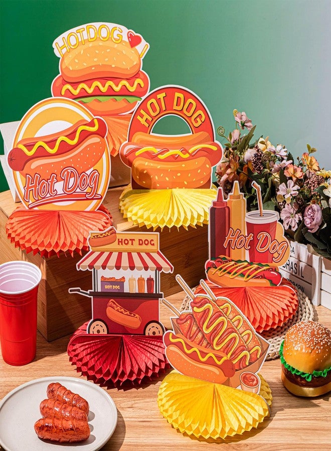 Tioncy 10 Pcs Hotdog Table Centerpieces Hot Dog Day Decor Hotdog Honeycomb Fast Food Burger Decorations Hot Dog Birthday Party Supplies for Birthday Sausage Food Themed Party Decoration - Image 4