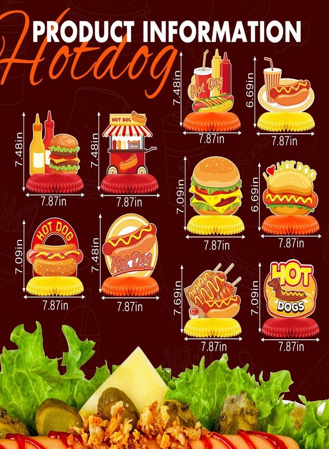 Tioncy 10 Pcs Hotdog Table Centerpieces Hot Dog Day Decor Hotdog Honeycomb Fast Food Burger Decorations Hot Dog Birthday Party Supplies for Birthday Sausage Food Themed Party Decoration - Image 2