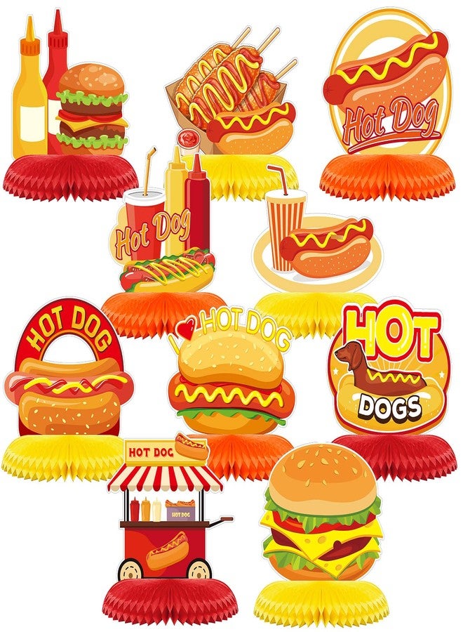 Tioncy 10 Pcs Hotdog Table Centerpieces Hot Dog Day Decor Hotdog Honeycomb Fast Food Burger Decorations Hot Dog Birthday Party Supplies for Birthday Sausage Food Themed Party Decoration - Image 1