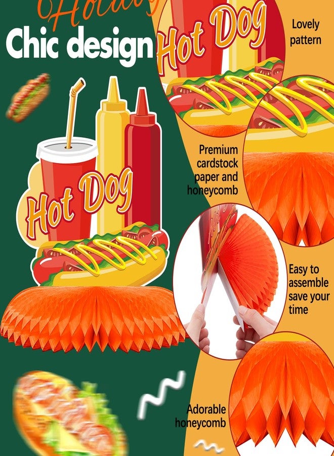 Tioncy 10 Pcs Hotdog Table Centerpieces Hot Dog Day Decor Hotdog Honeycomb Fast Food Burger Decorations Hot Dog Birthday Party Supplies for Birthday Sausage Food Themed Party Decoration - Image 3