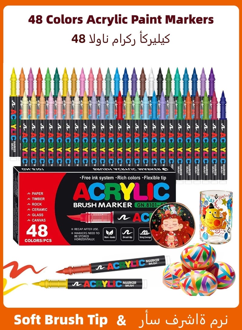 GuangNa 48 Colors Acrylic Paint Markers, Soft Brush Tip, Acrylic Marker Pens, Quick Dry & Strong Coverage, for Wood, Stone, Glass, Canvas & DIY Crafts - Image 1