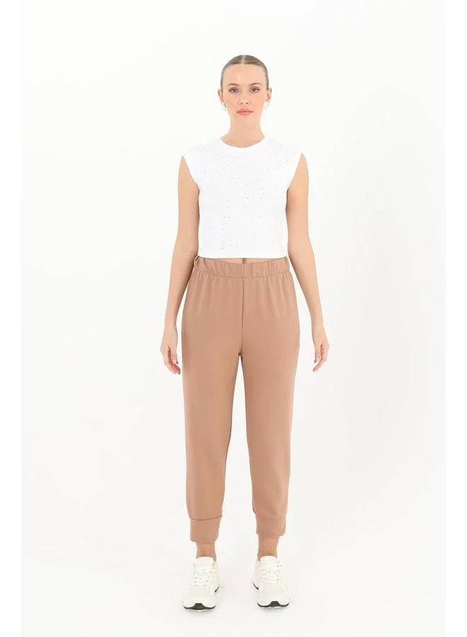 Soul Women's Sweatpants with Ribana Details - 30189PNT - BROWN.